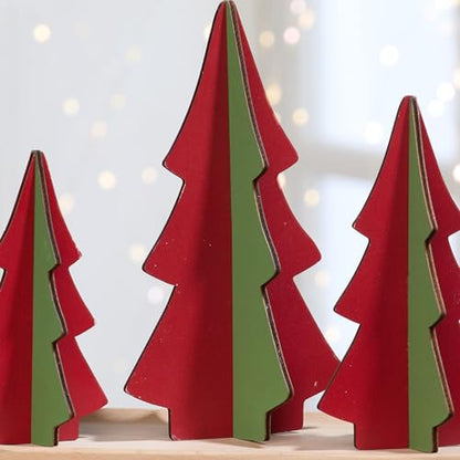 Your Heart's Content Set of 3 Holly Green Interlocking Wood Trees, Handmade USA Classic Curated Color Combination, Winter Tabletop Display, Christmas Tree Mantel (Set 3 Holly Green) - color: Set 3 Holly Green