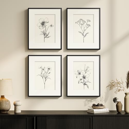 Framed Black and White Botanical Wall Art for Bathroom, 4 Piece 8x10 In - color: Black and White, size: 8" W x 10" H x 4 pcs