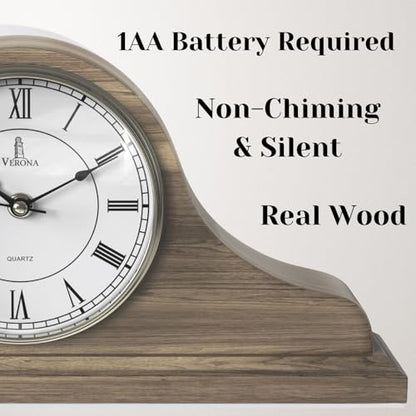 Mantel Clock for Living Room, Grey Ash Wooden Farmhouse Silent Mantle Clock - color: Grey Ash