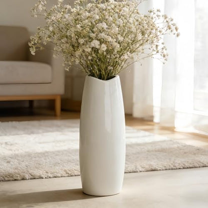 White Tall Ceramic Floor Vase, 15.7 Inch, Oval Design - color: Shape 1, size: 16 Inch