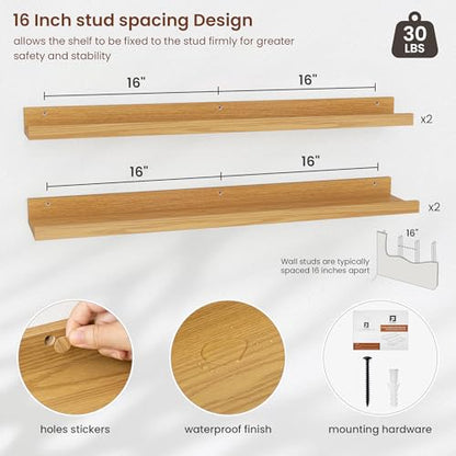 Axeman 30 Inch Floating Shelves, Oak Picture Ledge Shelf Set of 4 - color: Oak, size: 30 Inch