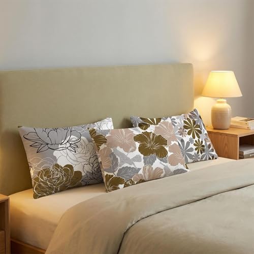 COMMINY Brown Grey Lumbar Pillow Covers 12x20 Set of 6 Floral Pillow Covers - color: Grey Brown, size: 20" x 12" (Pack of 6)