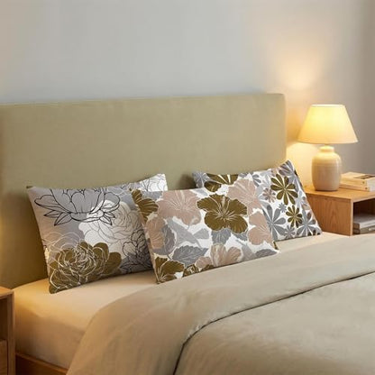 COMMINY Brown Grey Lumbar Pillow Covers 12x20 Set of 6 Floral Pillow Covers - color: Grey Brown, size: 20" x 12" (Pack of 6)