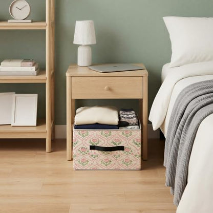 Grandmillennial Pink Rose Floral Storage Basket Organizer - color: Pink Rose