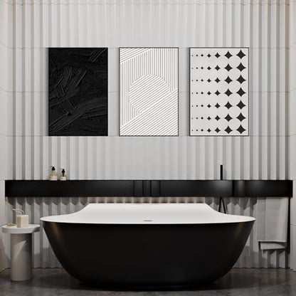 QKF 3Pcs Black White Abstract Geometric Textured Framed Canvas Wall Art Set - color: Simple Black and White, size: 20" X 28" X 3 pieces