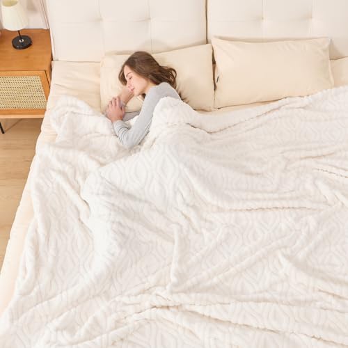 The Seacliff Blanket 50x60 Throw, Lighthouse Cream – Lightweight Soft Fleece Throw Blanket for Couch, Breathable All Season, Coastal Wave Texture - color: Lighthouse Cream, size: Throw 50x60