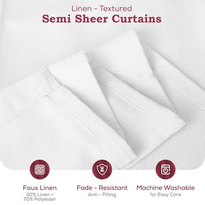 Mayfair Linen 3 Ply White Linen Curtains 72 Inch Length 2 Panels Set - Bedroom Living Room Curtains 72 Inches Long, Rod Pocket Back Tab Textured Window Drapes Semi Sheer Light Filtering Panel (White)