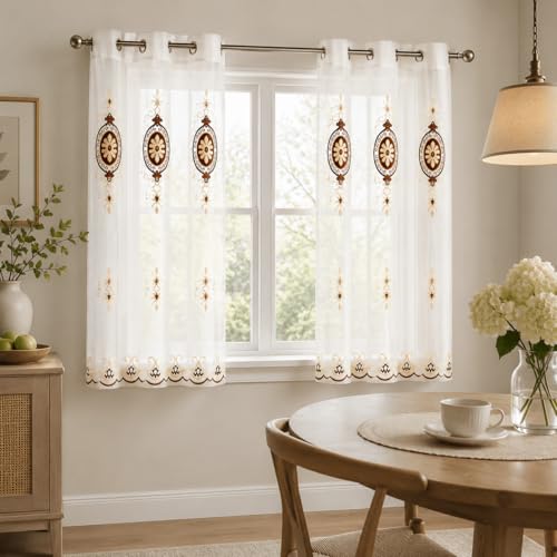 VOGOL Simple Chenille Jacquard Sheer Window Elegance Curtains/Drapes/Panels/Treatments for Bedroom Living Room, 42 x 63, Top Grommets(2 Panels) - color: Coffee-sheer, size: 42"W x 63"L (Pack of 2)