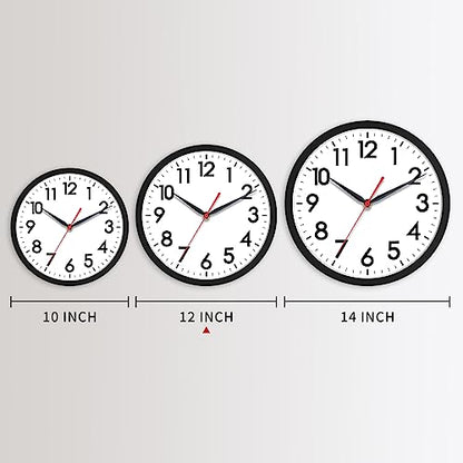 AKCISOT 12 Inch Wall Clock, Silent Battery Operated Analog Clock, Black - color: A_black, size: 12 Inch