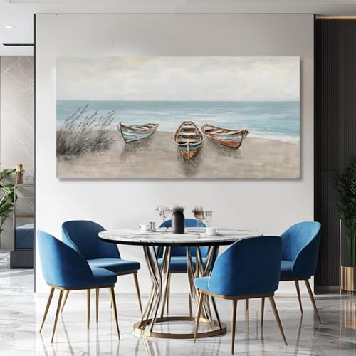 WINKAILIN Large Ocean Boat Canvas Wall Art for Living Room 29x58 Inch - color: Blue and Brown, size: 58"L x 29"W