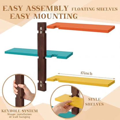 Pinkunn 2 Pack Floating Wall Shelf Mid Century Decor, Mid Century, 3 Tier - color: Mid Century