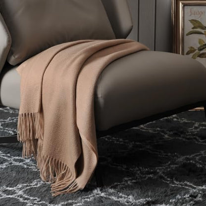EP Mode 100% Pure Cashmere Throw Blanket for Sofa, Rugby Tan - color: Rugby Tan