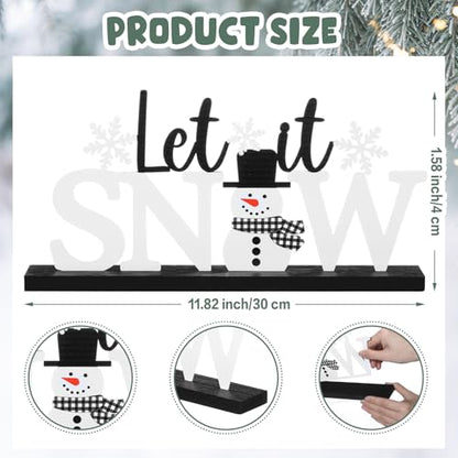MiniInflat Let It Snow Table Decor Winter Metal Table Sign Christmas Black White Snowman Snowflake Decor with Wood Base for Winter Wonderland Decorations Xmas Home Tiered Tray Mantel Centerpiece - style: Let It Snow