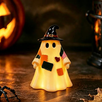 Light up Halloween Resin Figurines Patchwork Ghost Witch Hat 1Pcs - color: Halloween Styl 31