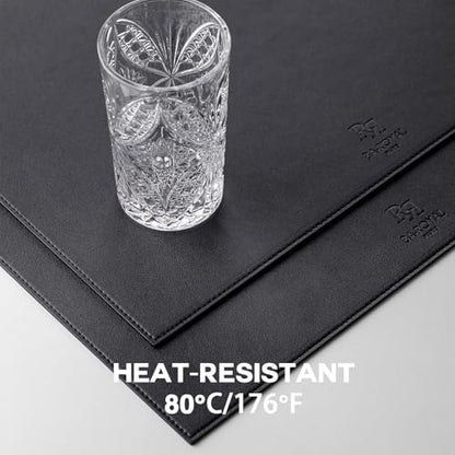 Baroyal Faux Leather Placemats Set of 4 Vinyl Washable Wipeable Table Mats for Kitchen Dining Table Heat Resistant Waterproof Modern Indoor/Outdoor Placemats Non-Slip Easy Clean Place Mats (Black) - color: B-black