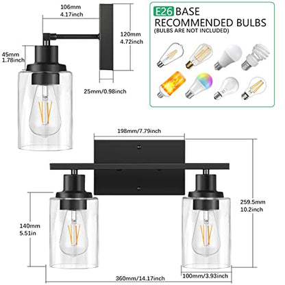ShineTech 2-Light Bathroom Vanity Light, Matte Black Modern Wall Sconce - color: Black