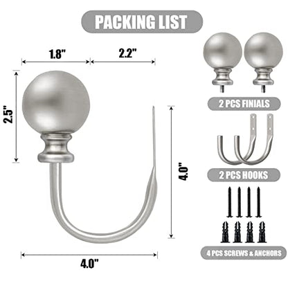 KAMANINA Curtain Holdbacks 2 Pack Wall Mounted with Silver Round Finials - color: Antique Silver