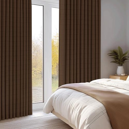 Beauoop Brown Plaid Jacquard Blackout Curtains for Bedroom 52x84 2 Panels - color: Brown, size: 52"W x 84"L (Pack of 2)
