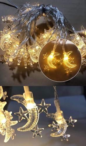 Moon Star String Lights Plug in, 10ft 20 LED Star and Moon Fairy Lights Warm White for Birthday Party Christmas Holiday Home Decoration