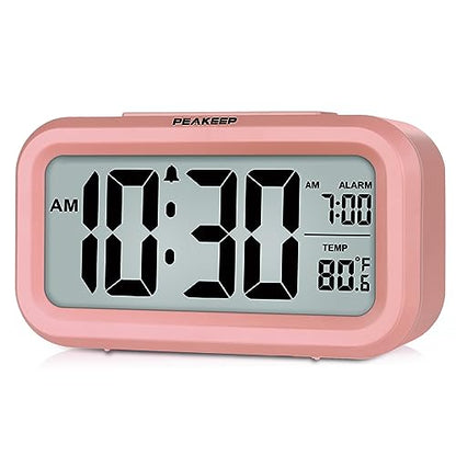 Peakeep Night Light Digital Alarm Clock Battery Operated Indoor Temperature - color: Light Salmon Pink