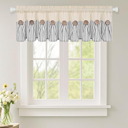 ASPMIZ Farmhouse Valances for Windows, Beige+Grey, 60x14 Inches, 1 Panel - color: Beige&grey, size: 60"W x 14"L (Pack of 1)