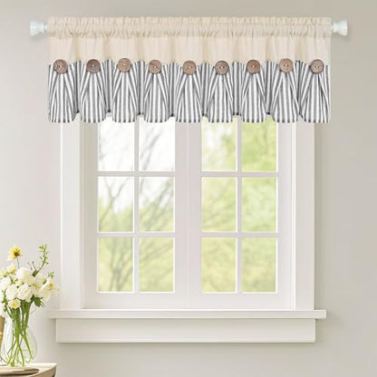 ASPMIZ Farmhouse Valances for Windows, Beige+Grey, 60x14 Inches, 1 Panel - color: Beige&grey, size: 60"W x 14"L (Pack of 1)