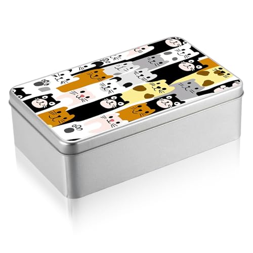 Metal Tin Box with Lid, Rectangular Silver Metal Storage Container, 7.09"×4.33"×2.17" Gift Decorative Empty Box, Cats Pattern - color: Cats Pattern, size: Large(7.09"×4.33"×2.17")
