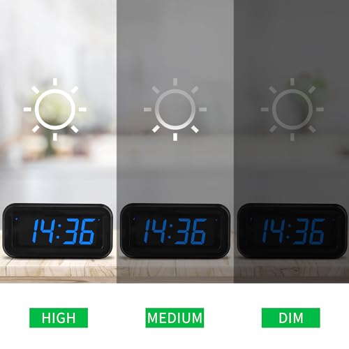 KWANWA Small Digital Alarm Clock, 1.2inch Dark Blue LED Digits, Adjustable Brightness, Dim Night Model, 12H/24H, Battery Operated, Wall Mount, Snooze, Clock for Kids Bedroom, Small Travel Clock - color: Black Case-dark Blue Led