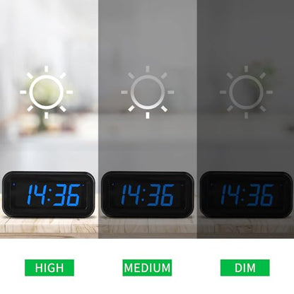 KWANWA Small Digital Alarm Clock, 1.2inch Dark Blue LED Digits, Adjustable Brightness, Dim Night Model, 12H/24H, Battery Operated, Wall Mount, Snooze, Clock for Kids Bedroom, Small Travel Clock - color: Black Case-dark Blue Led