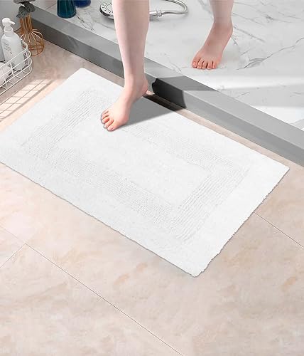 COTTON CRAFT 2 Pack Reversible Bath Mat - Soft Plush Bath Rug -17x24- White - color: White, size: 17x24 Inches
