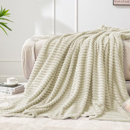 BEDELITE 3D Ribbed Jacquard Beige Fleece Twin Blanket for Couch, 60x80 Inch - color: Beige, size: Twin(60"x80")