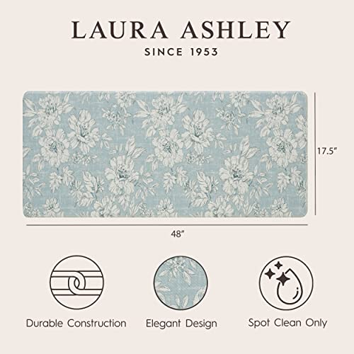 Laura Ashley - Anti-Fatigue Kitchen Mat, Iris Floral Design, Stain, Water & Fade Resistant, Cooking & Standing Relief, Non-Slip Backing, Measures 17.5" x 48", Light Blue Iris - color: Light Blue / Gray, size: 48"L x 17.5"W x 0.47"Th