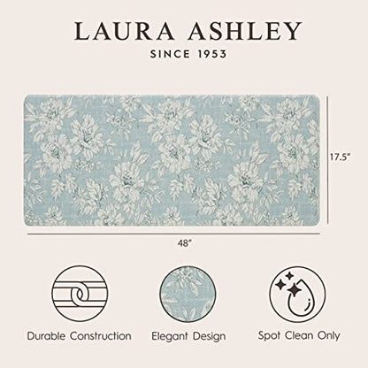 Laura Ashley - Anti-Fatigue Kitchen Mat, Iris Floral Design, Stain, Water & Fade Resistant, Cooking & Standing Relief, Non-Slip Backing, Measures 17.5" x 48", Light Blue Iris - color: Light Blue / Gray, size: 48"L x 17.5"W x 0.47"Th