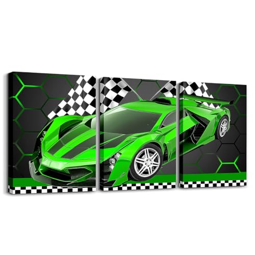 Feelyou Race Car Wall Art 12" x 16" x 3 - color: Green White Black