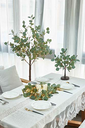 LITBLOOM Lighted Eucalyptus Garland Battery Operated with Timer 6FT 96 LED Artificial Greenery Twig Vine Lights for Room Stairs Mantle Wedding Holiday Decoration Indoor Outdoor - style: Eucalyptus