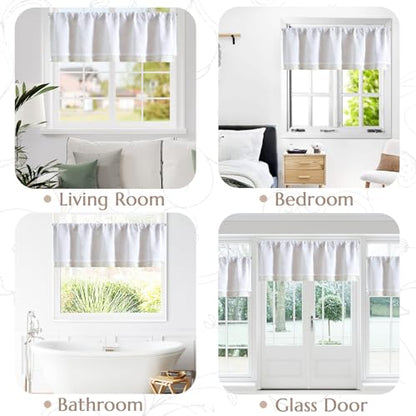 jinchan Kitchen Valance Curtain Double Layers, 1 Panel, White - color: Scroll Floral | White, size: 50"W x 16"L (Pack of 1)
