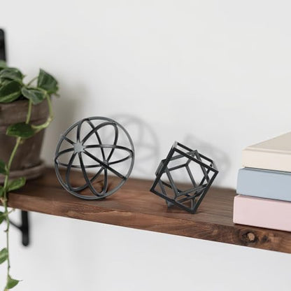 DreamsEden Modern Geometric Sculptures Set - 6" Black Metal Sphere & Cube, Minimalist Shelf Decor, Tabletop Centerpiece, Office Art