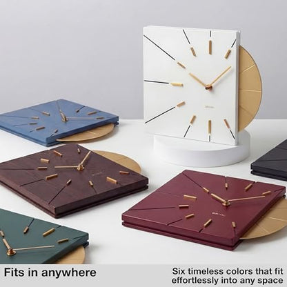 Driini White and Gold Mid Century Modern Wall Clock, Battery Operated - color: White
