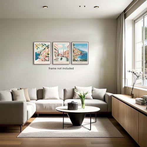 XLARTMY Italy Amalfi Coast Travel Posters Wall Art Canvas Decor City Landscape Blue Venice Coast Painting Beach Modern Artwork for Living Room Bedroom Bathroom Office Set of 3 12x16in Unframed - color: Travel Coast, size: 12x16in Poster