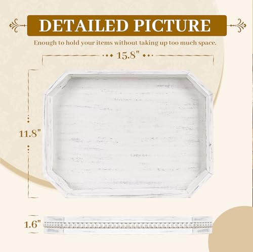 MAONAME Octagonal Wood Serving Tray, Washed White Farmhouse Wood Tray - color: Octagonal -Vintage White, size: 15.8" x 11.8" x 1.6"