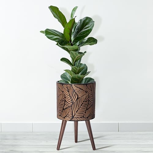 D'vine Dev 12 Inch Planter Pot with Wood Stand, Bronze/Grey, 88-L-C-6 - color: Bronze/Grey, size: Large