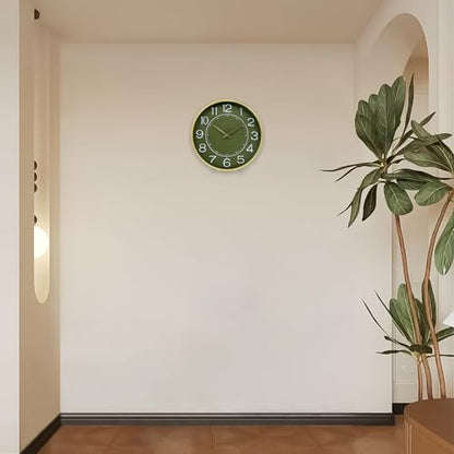 HZDHCLH 12 Inch Modern Wall Clock Battery Operated Silent Non Ticking - color: Green and Gold, size: 12 Inch