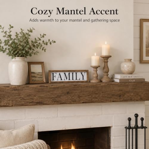 Wooden Family Sign Wall, Shelf, Mantel, Entryway Table Home Decor - color: white-family