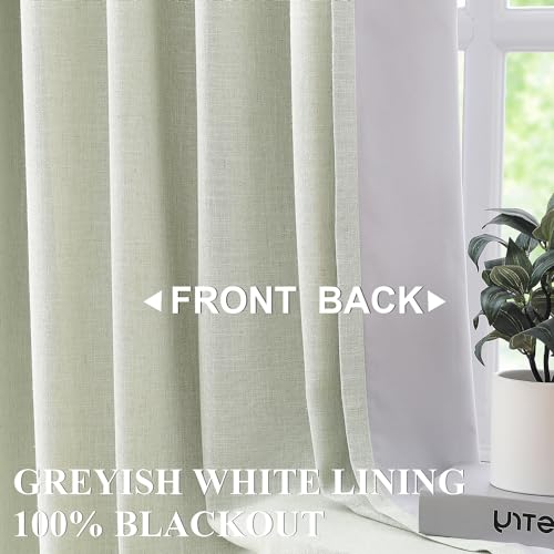 Vision Home Soft Green Pinch Pleated Full Blackout Curtains Linen Blended Room Darkening Curtain Panels 63 inch for Living Room Bedroom Thermal Insulated Pinch Pleat Drapes with Hooks 40" Wx63 Lx2 - color: Soft Green, size: 40"W x 63"L (Pack of 2)
