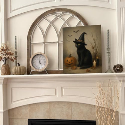 Halloween Wall Art Decor Black Cat Witch Pumpkin Canvas Print Framed - color: C