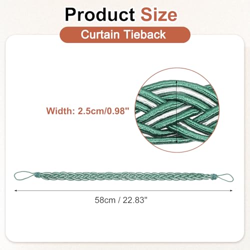 uxcell 4Pcs Curtain Tiebacks, 58cm/23 Braided Drapery Holdback Holder Decorative Rope Tie Back, Dark Green/Mixed Silver - color: Dark Green