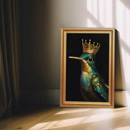 EJPFOGV Luxury Hummingbird with crown Framed Canvas Wall Art 16x24 inches - color: Crown, size: 24"L x 16"W