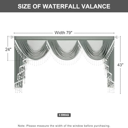 VOGOL Sheer Waterfall Valance with Tassels, 79 x 43, 1 Panel, Gray - color: Grey, size: 79"W x 43"L (Pack of 1)