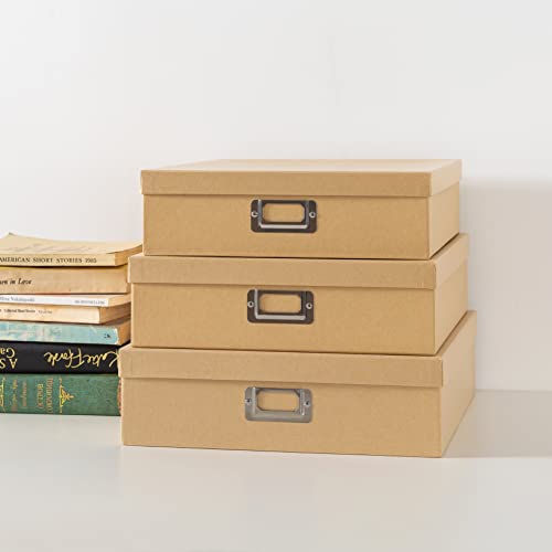 Soul & Lane - Kraft Storage Boxes with Lids, Set of 3, Just the Basics - color: Just the Basics