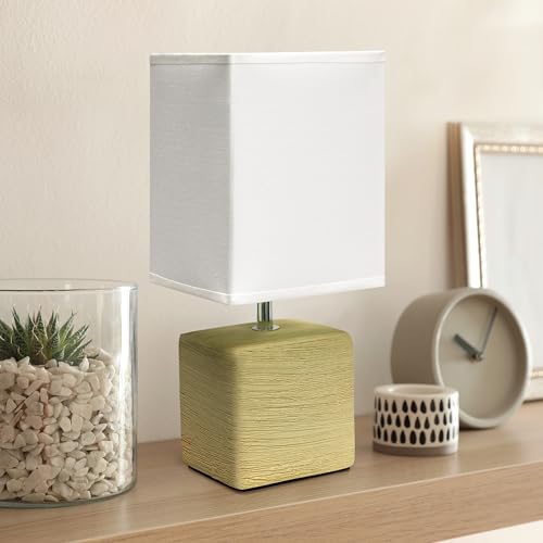 Simple Designs LT1218-BGE 11.81" Mini Cube Faux Stone Ceramic Table Lamp, for Living Room, Bedroom, Office, Beige with White Shade - color: Beige
